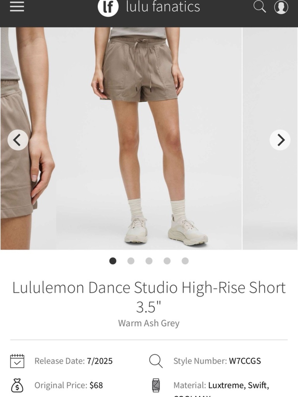 lululemon athletica High-Rise Shorts in Warm Ash Grey